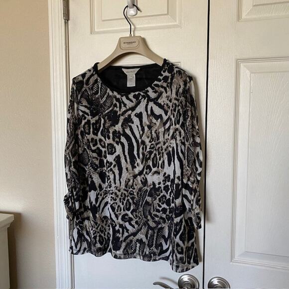 Multiples Animal Print Top 3/4 Ruched Sleeve Stretch Lined Embellished Women‎ PS - Picture 1 of 10